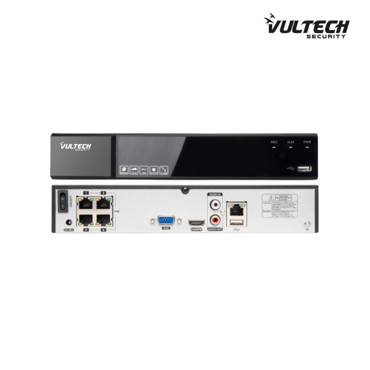 NVR 4 Canali POE Vultech VS-NVR6504EVO-POE-5MP V1 Fino A 5Mpx H.265 HDMI P2P CLOUD 1 HD