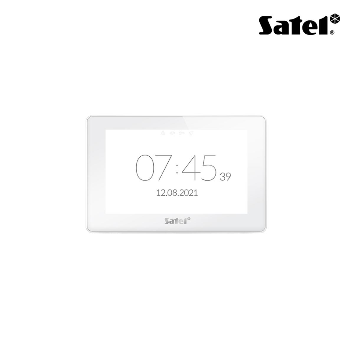 Tastiera touch personalizzabile 7'', con lettore di prossimità MIFARE (lettore compatibile solo con centrali INTEGRA), colore bianco. Per Integra, Versa e Perfecta 64 M