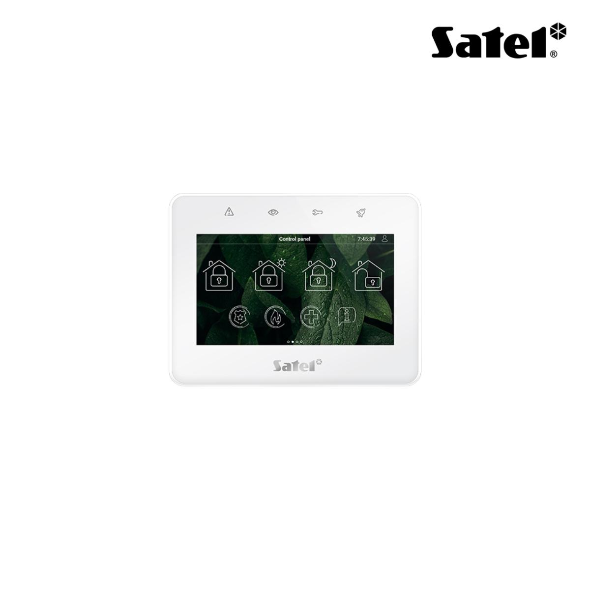 Tastiera touch personalizzabile 4.3'', con lettore di prossimità MIFARE (lettore compatibile solo con centrali INTEGRA), colore bianco. Per Integra, Versa e Perfecta 64 M