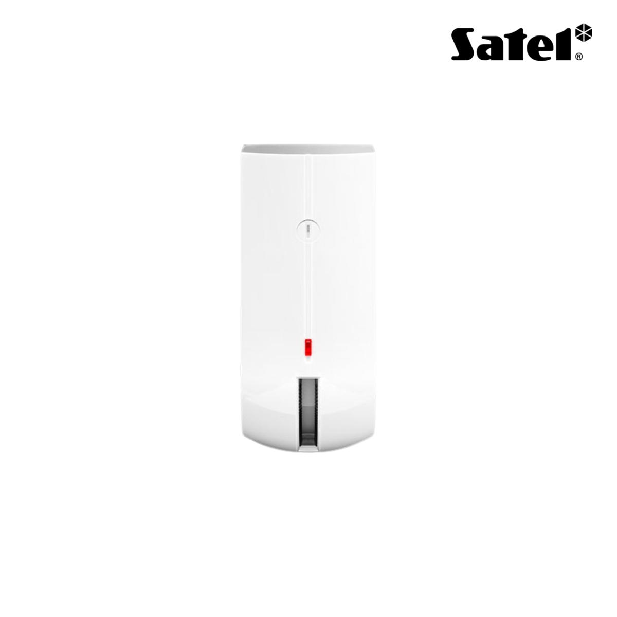 Rilevatore a tenda da esterno, doppia tecnologia PIR+MW in banda K, portata 10 m, sensore di temperatura incluso, staffa inclusa. Colore bianco