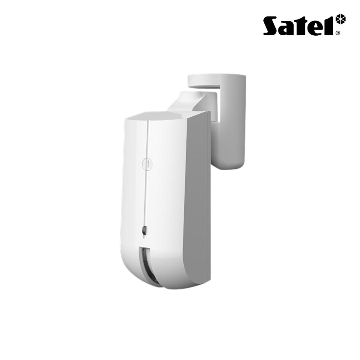 Rilevatore a tenda da esterno, doppia tecnologia PIR+MW in banda K, portata 10 m, sensore di temperatura incluso, staffa inclusa. Colore bianco