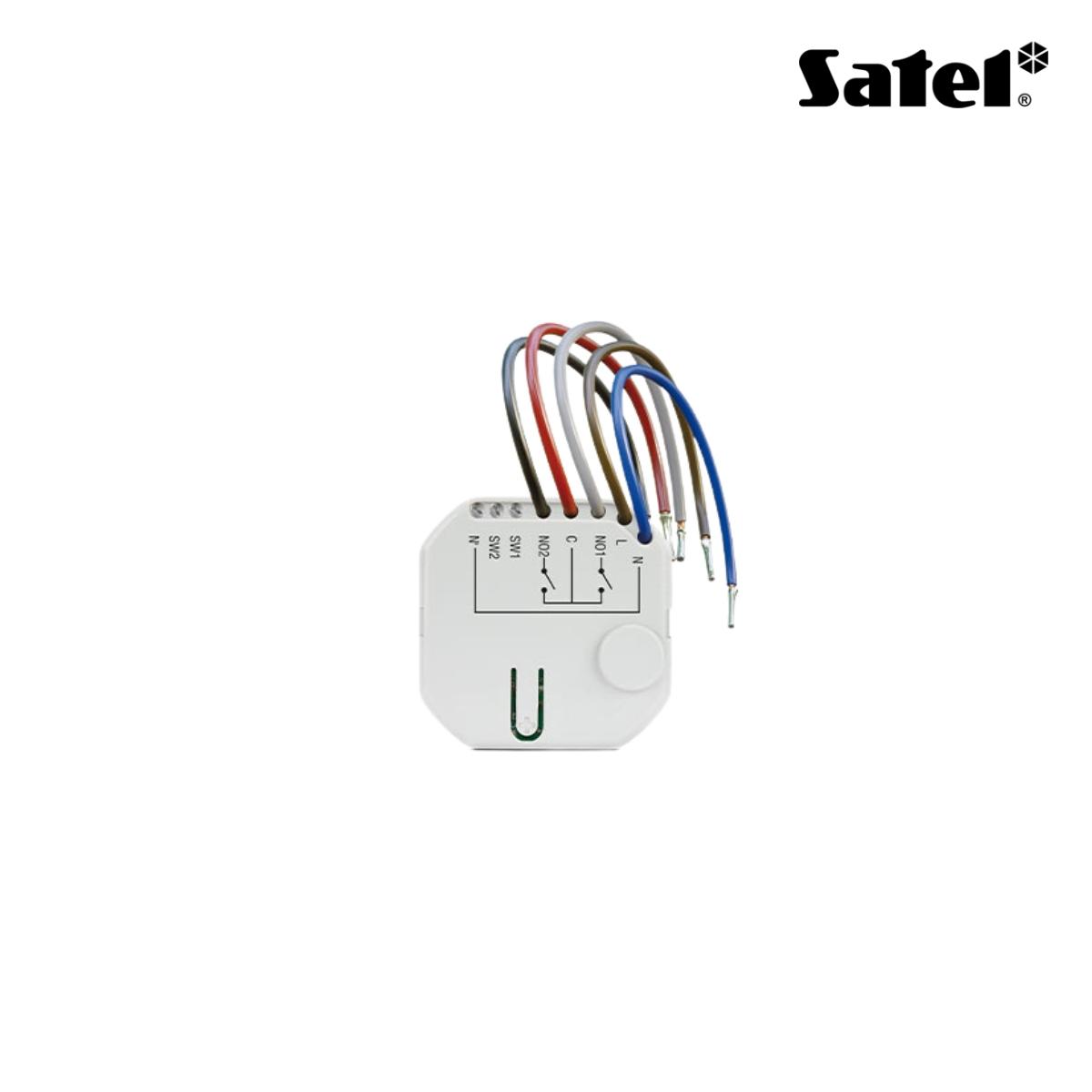 Interfaccia da incasso con 2 relè (contatto pulito 5 A) per automazioni, luci, caldaia, con 2 ingressi a bordo. Alimentazione 230 V AC