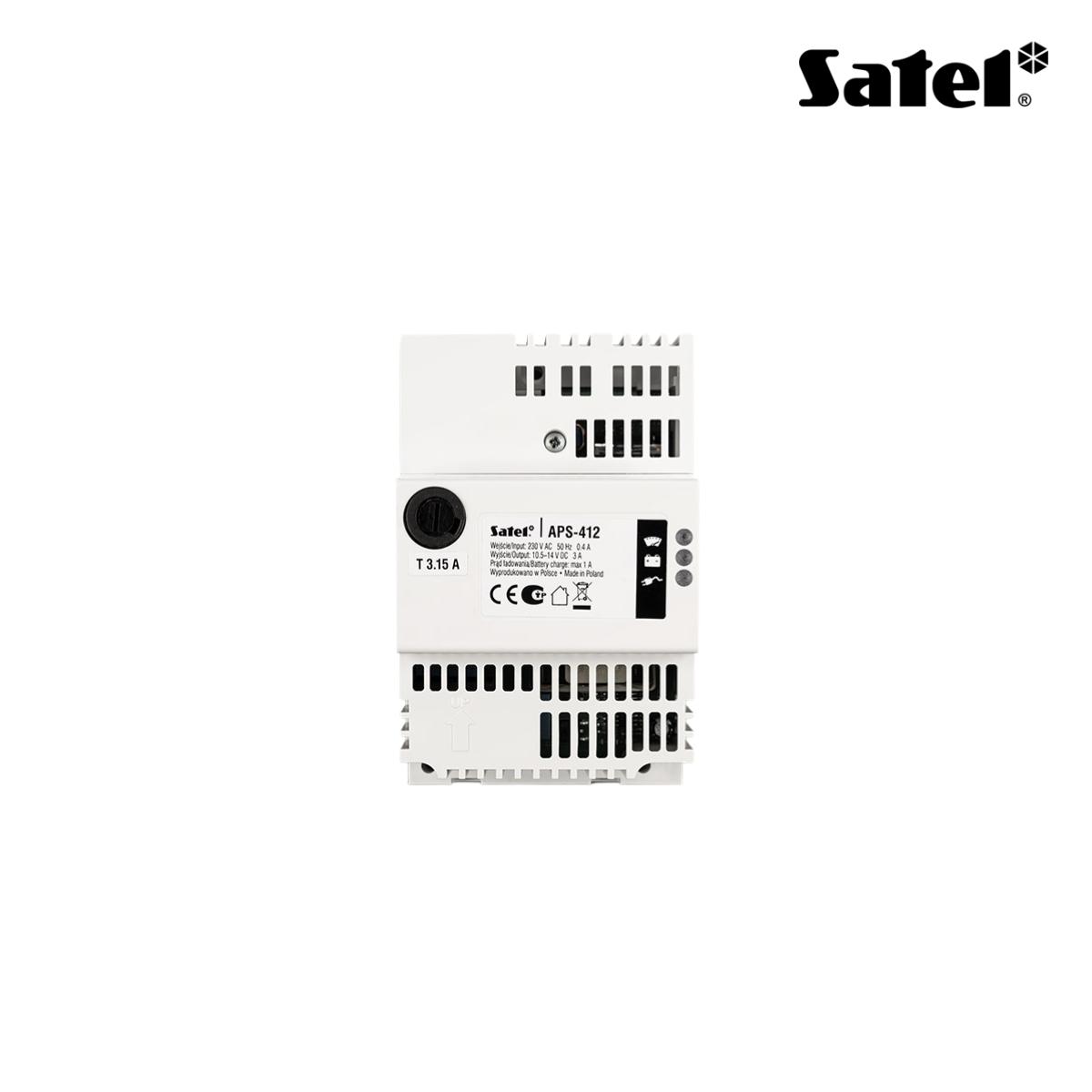 Alimentatore switching di backup 12 V DC / 4 A (3 A + 1 A) (su guida DIN) - supervisionato via bus con dispositivi SATEL. EN50131 Grado 2