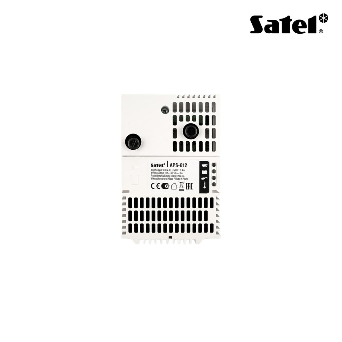 Alimentatore switching di backup  12 V DC / 6 A (3 A + 3 A) (su guida DIN) - supervisionato via bus con dispositivi SATEL. EN50131 Grado 3