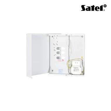 Contenitore metallico per INTEGRA Plus e moduli di espansione; Trasformatore 75 VA, predisposto per batteria 17 Ah