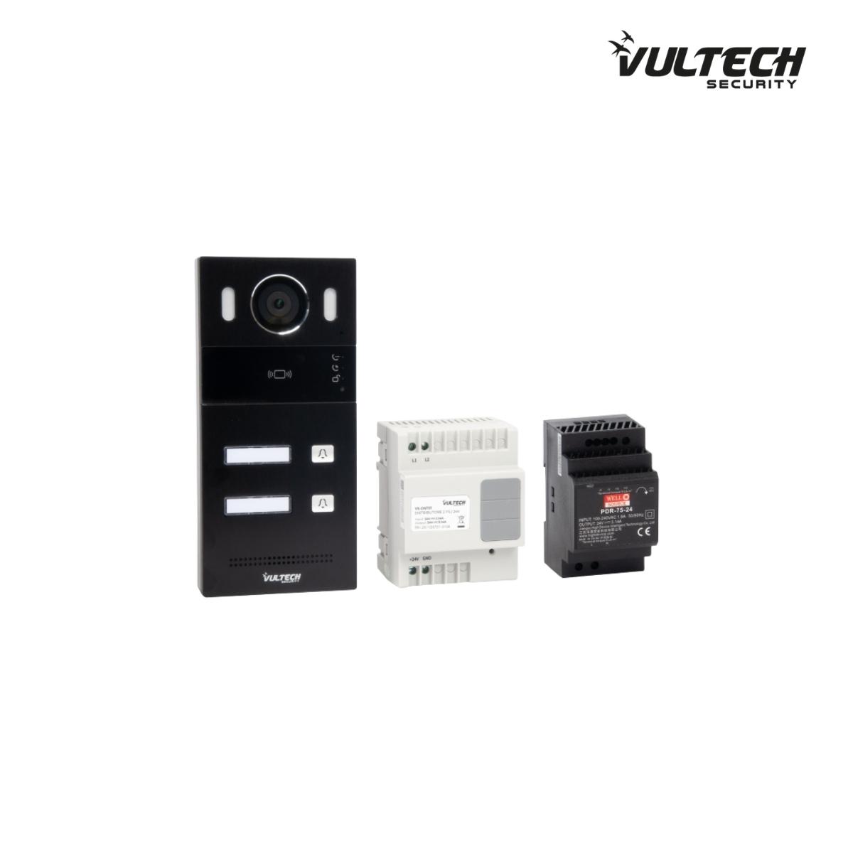 Kit Villa Bifamiliare VS-KW-2IP2S 2 fili by ip con postazione da esterno 2 tasti +  alimentatore 24V in DIN + Distributore in DIN