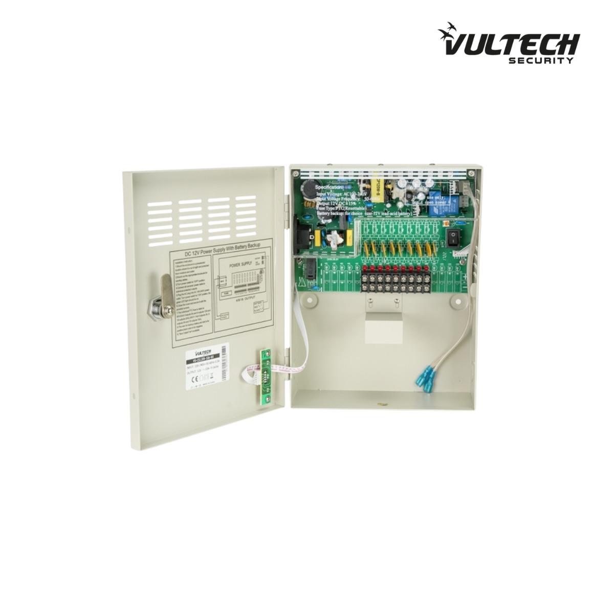 Box Alimentatore Stabilizzato Centralizzato Vultech VS-CS1209-10A-BK 9 Uscite 10A Funzione Backup
