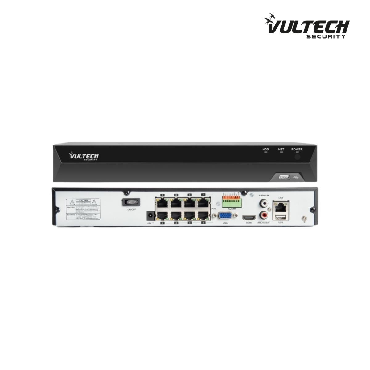NVR 8 Canali Ultra-HD POE Vultech VS-NVR9508EVO-POE-UHD Fino a 8Mpx H.265 HDMI P2P CLOUD 2 HD ALARM. 4K