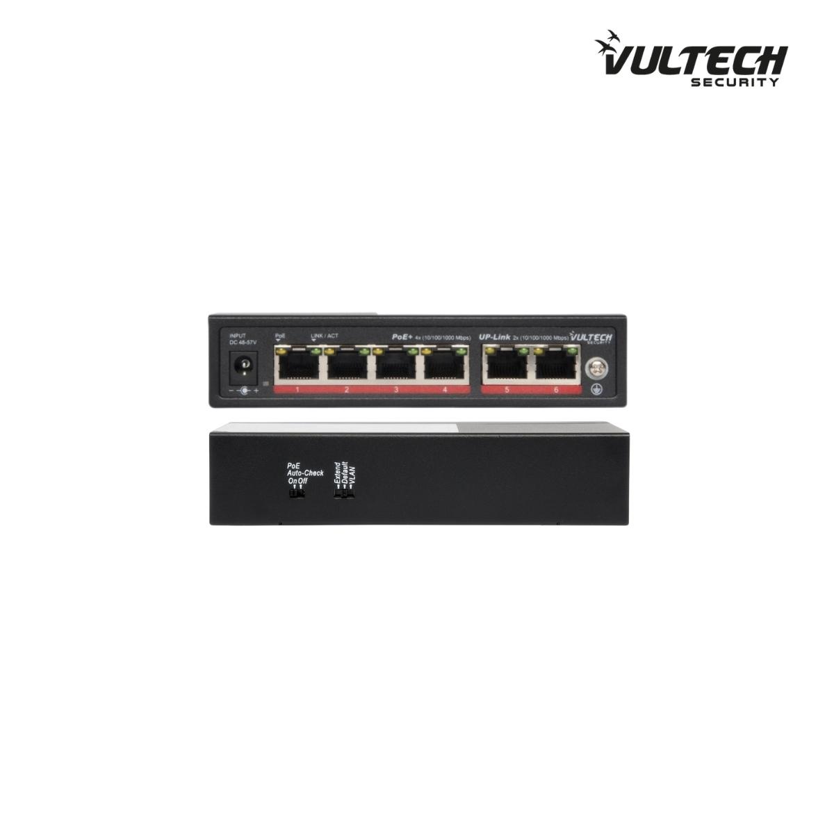 Switch PoE+ Gigabit Vultech Security 4 porte 10/100/1000 GE + 2 porte Uplink 10/100/1000 GE 60W AI SMART - VS-POE3042GE-60W