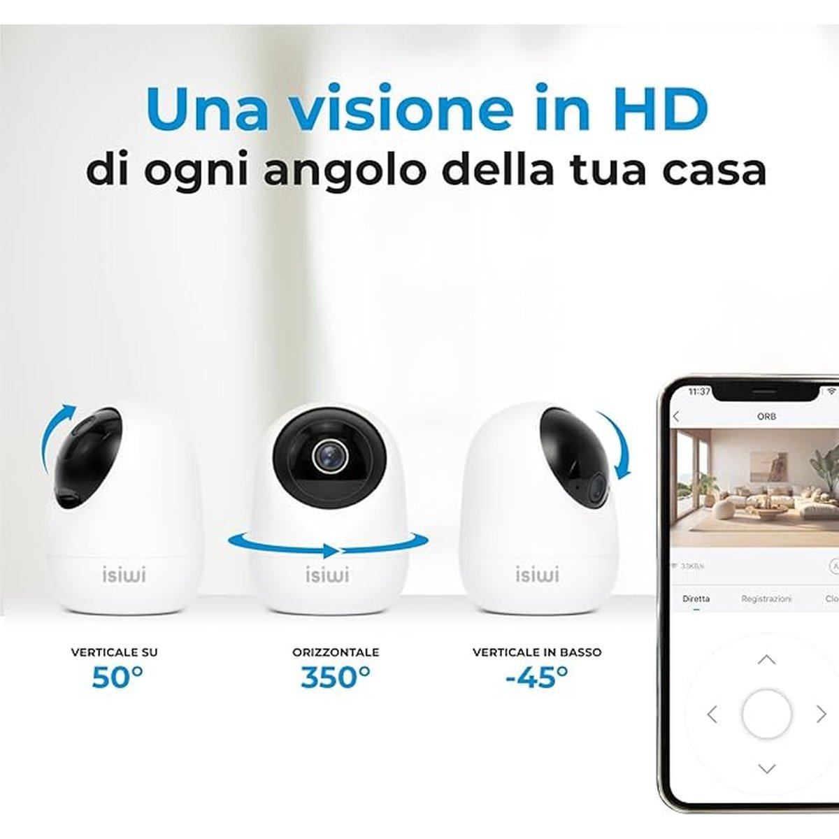 Telecamera Isiwi Wireless ORB 1080P 2Mpx Dome motorizzata ISW-DPI2ME IR LED Audio Bidirezionale Sd Card Stand Alone