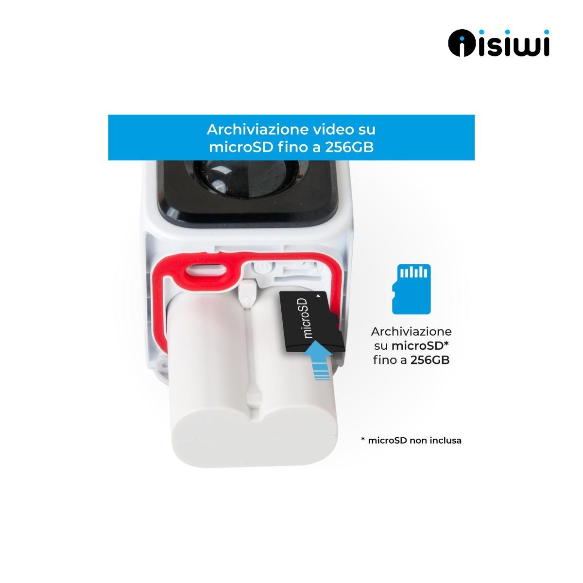 Telecamera a batteria Isiwi Wireless FLIP 2K Bullet fissa per esterno IR LED e SHOWCOLOR Audio Bidirezionale Sd Card IP65 Stand Alone batteria removibile da 5200 mAh - ISW-BBT3M