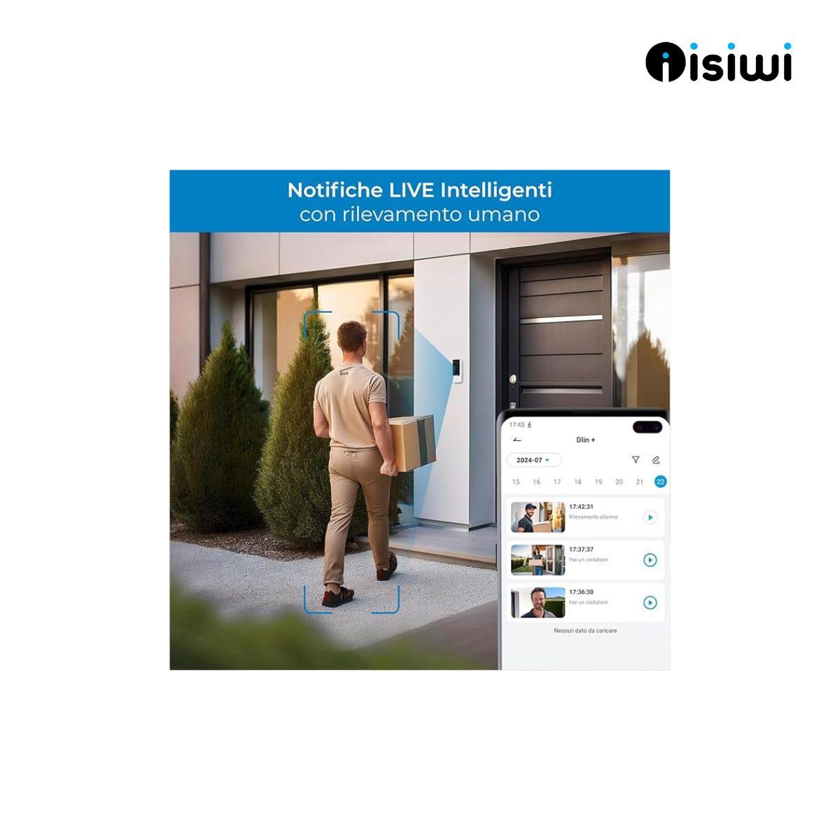 Campanello a batteria ISIWI Wireless DLIN+  2K - 5200 mAh - PIR - SD CARD - Audio bidirezionale